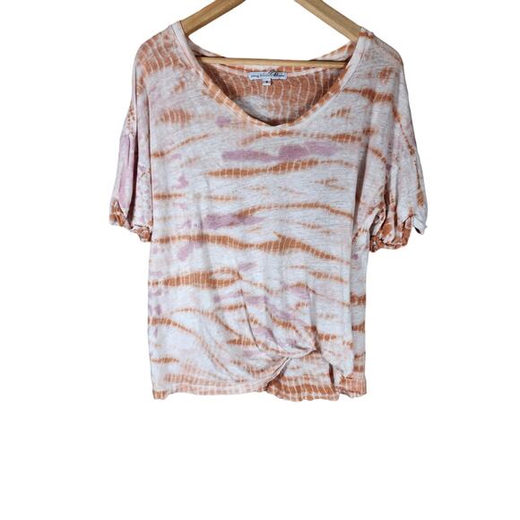 YOUNG FABULOUS & BROKE Pink Orange Short Sleeve 100% Linen Tie Dye Tee SZ S - Picture 1 of 7